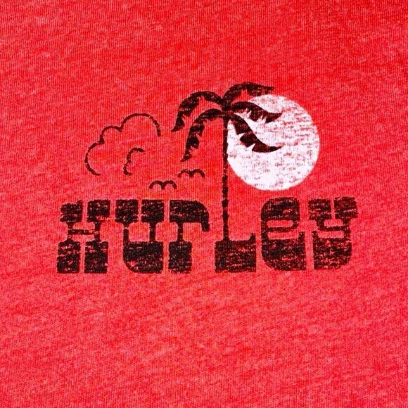 Hurley Long Sleeve Cotton Jersey Beach Icana Logo Henley T-shirt Red Men’s Small - Picture 4 of 16